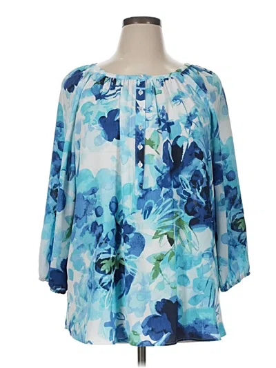 Pre-owned Allison Daley 3/4 Sleeve Blouse In Blue
