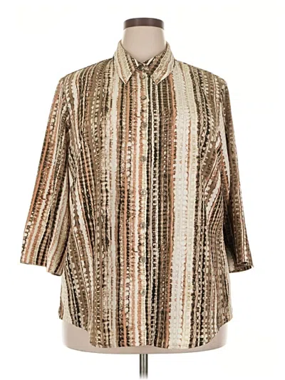 Pre-owned Allison Daley 3/4 Sleeve Button Down Shirt In Brown