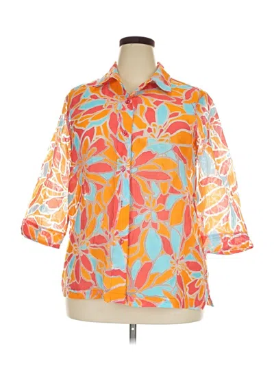 Pre-owned Allison Daley 3/4 Sleeve Button Down Shirt In Orange