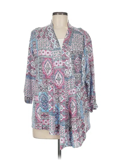 Pre-owned Allison Daley 3/4 Sleeve Top Blue Plunge Neckline Tops