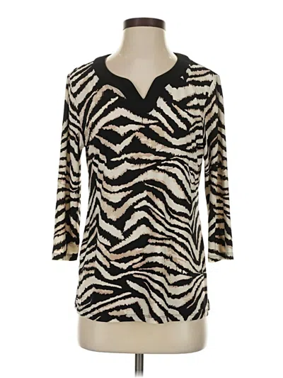 Pre-owned Allison Daley 3/4 Sleeve Top Ivory Animal Print Pattern V Neck Tops In White