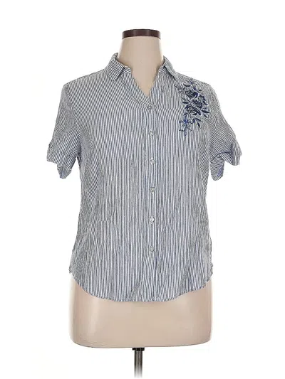 Pre-owned Allison Daley Short Sleeve Button Down Shirt In Blue