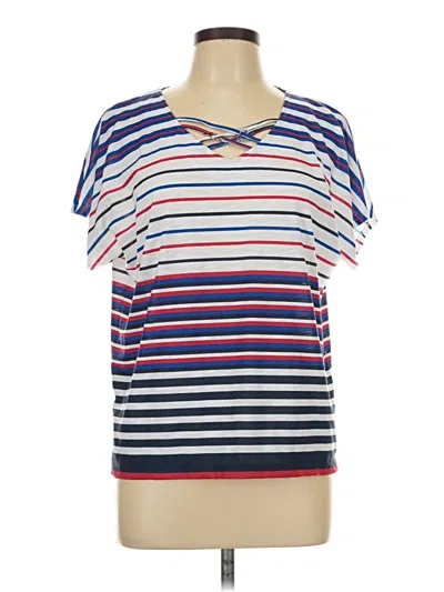 Pre-owned Allison Daley Short Sleeve Top Blue Stripes Pattern Scoop Neck Tops