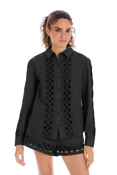 Allison Eyelet Nina Long Sleeve Shirt In Black