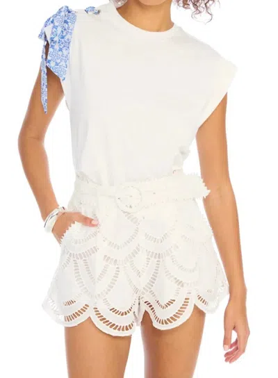 Allison New York Ainsley Eyelet Belted Short In White