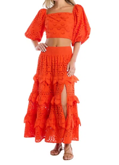 Allison New York Ciara Eyelet Puff Sleeve Top In Cherry Tomato In Orange