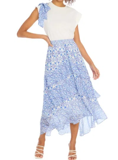 ALLISON NEW YORK ELLA CASCADING RUFFLES MIDI SKIRT IN GRECIAN TILES