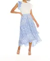 Allison New York Ella Cascading Ruffles Midi Skirt In Grecian Tiles In Blue