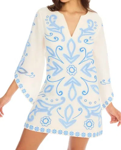 Allison New York Embroidered Alina Mini Dress In Blue Embroidery In White