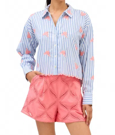 Allison New York Embroidered Emily Top In Blue Stripe