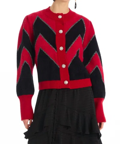 Allison New York Fuzzy Chevron Cardigan In Red/black In Multi