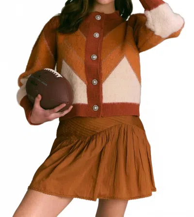 Allison New York Fuzzy Chevron Cardigan In Terracotta In Brown