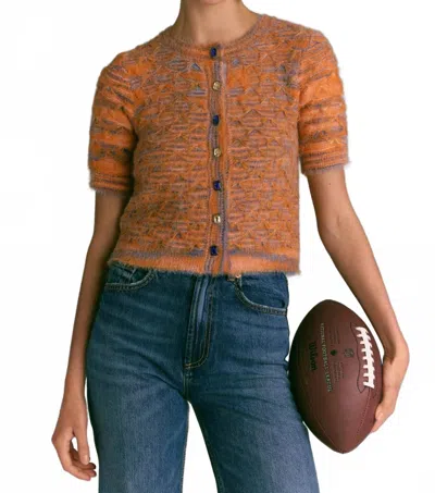 Allison New York Fuzzy Effie Cardigan In Orange/blue In Brown