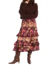 Allison New York Georgia Tiered Midi Skirt In Brown Floral In Multi