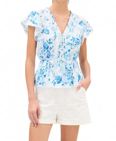 Allison New York Jaden V Neck Top In Spring Florals In Blue