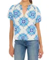 Allison New York Josephine Top In White & Blue In Multi