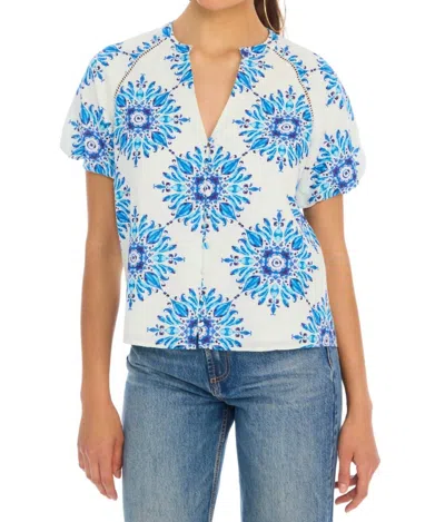 Allison New York Josephine Top In White & Blue In Multi
