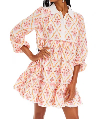 Allison New York Millie Mini Dress In Pink Cross Stitch In White