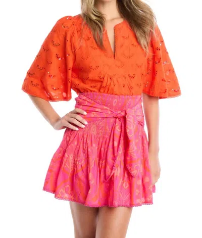 Allison New York Red Freda Embroidered Top In Cherry Tomato In Orange
