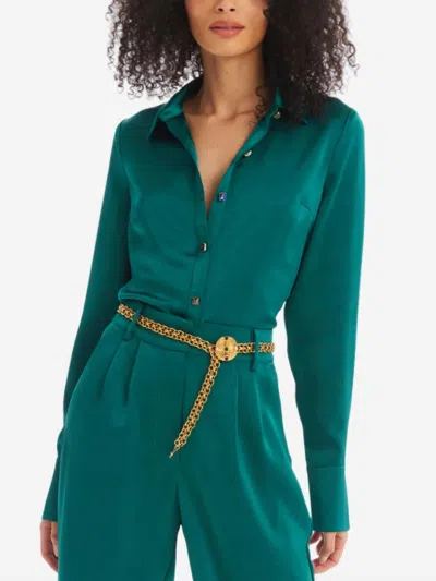 Allison New York Rhinestone Button Down Top In Emerald