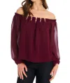 Allison New York Sara Off Shoulder Top In Burgundy In Burgundy