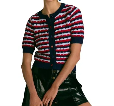 Allison New York Short Sleeve Adelle Cardigan In Navy / Red In Multi