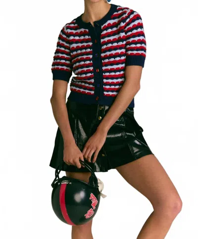 Allison New York Short Sleeve Adelle Cardigan In Navy/red In Multi