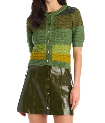 Allison New York Short Sleeve Adelle Cardigan In Olive Multi In Green