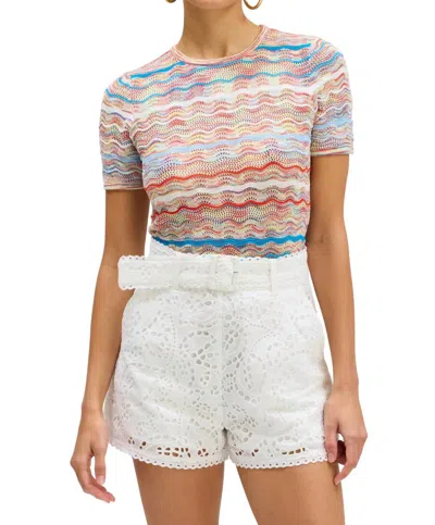 Allison New York Sia Fitted Short Sleeve Top In Blue/red Multi