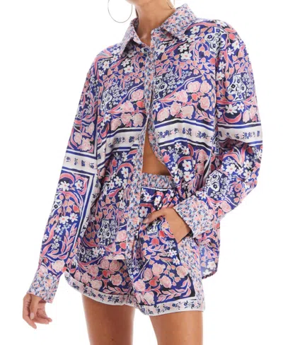 Allison New York Violet Printed Shorts In Floral Scarf In Pink