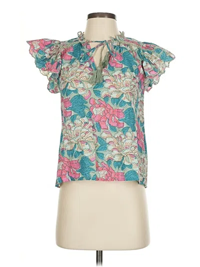 Pre-owned Allison Short Sleeve Blouse In Blue