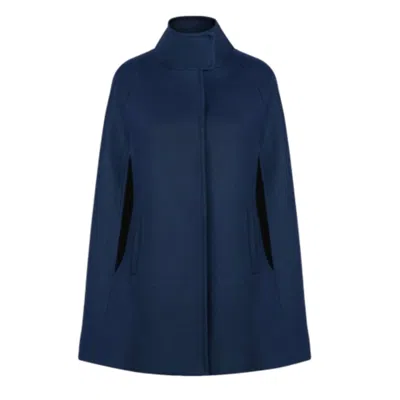 Allora Women's Single Breasted Wool Cashmere Cape Coat - Navy Blue