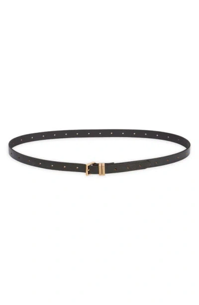 Allsaints 18mm Skinny Double Loop Leather Belt In Black / Warm Brass