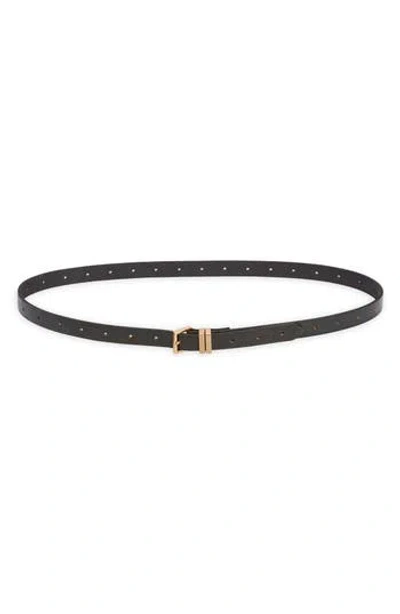 Allsaints 18mm Skinny Double Loop Leather Belt In Black/warm Brass