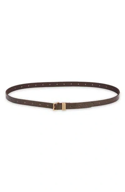 Allsaints 18mm Skinny Double Loop Leather Belt In Brown/warm Brass