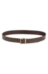 Allsaints 38mm Leather Belt In Brown / Warm Brass