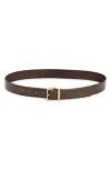 Allsaints 38mm Leather Belt In Brown/warm Brass