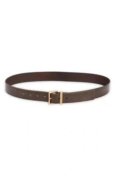 Allsaints 38mm Leather Belt In Brown/warm Brass