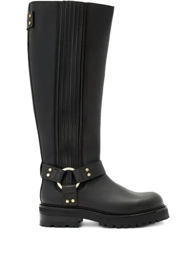 Allsaints Maddie Knee High Leather Boots In Black