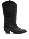 Allsaints Womens Black Dolly Embroidered-stitch Leather Western Boots