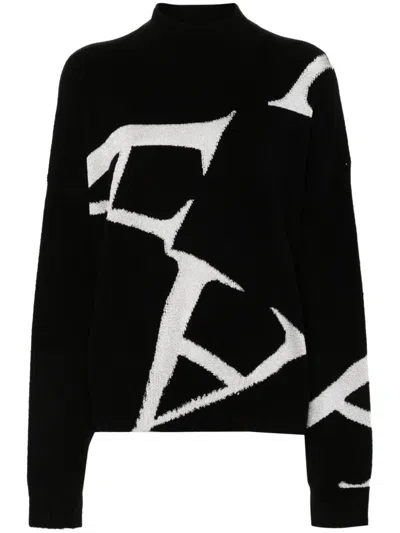 Allsaints A Star Ribbed-knit Jumper In Black/chalk White