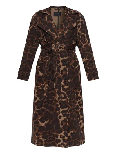 Allsaints Abel Leopard-print Belted Trench Coat In Brown