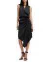 Allsaints Abi Lace Trim Gathered Asymmetric Dress In Black