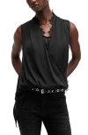 Allsaints Abi Lace Sleeveless Surplice Top In Black