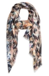 Allsaints Abstract Print Fringe Scarf In Brown Multi