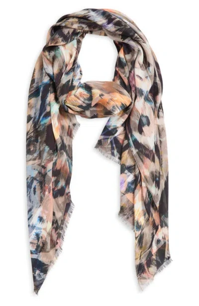 Allsaints Abstract Print Fringe Scarf In Brown Multi