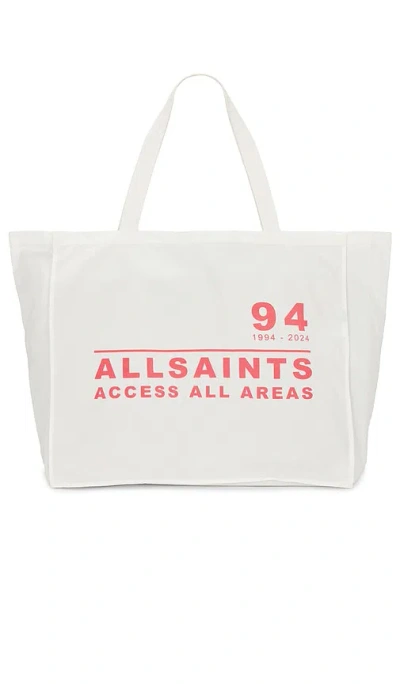 Allsaints Access All Areas Tote In White & Neon Pink