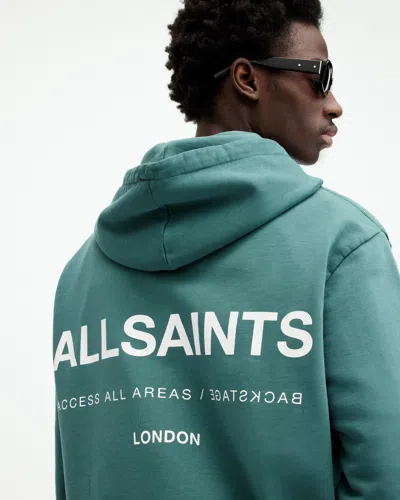 Allsaints Access Relaxed Fit Logo Hoodie In Aquara Blue