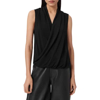 Allsaints Womens Black Adaline Wrap-neck Stretch-woven Top