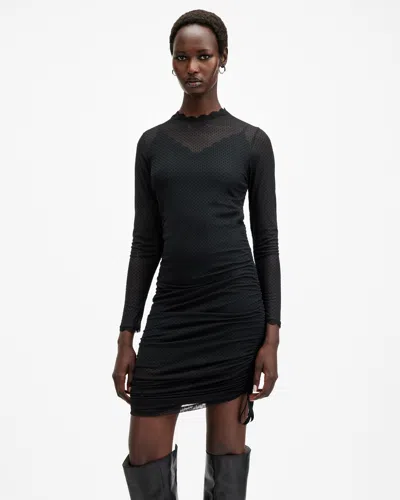 Allsaints Adara Polka Dot Tulle Mini Dress In Black